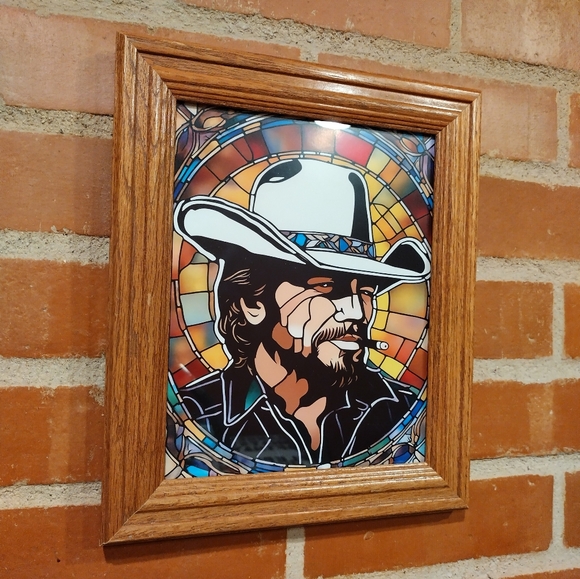 Other - Waylon Jennings Outlaw Country Stained Glass Style Framed Art Print